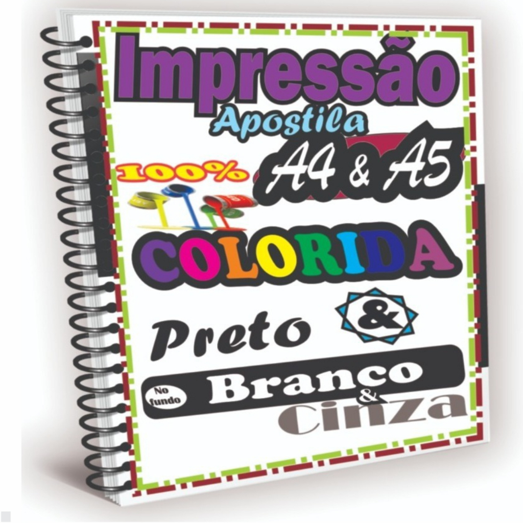 Impressão de 2 Apostilas totalizando 1000 páginas Impressas em Frente e Verso Colorida ou Preto e Branco e Encadernadas