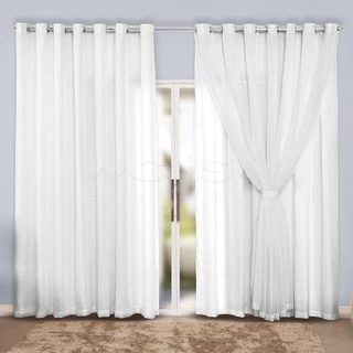 Cortina Microfibra com Voil - Decoração p/ Sala ou Quarto - Cortina com ilhós cromado