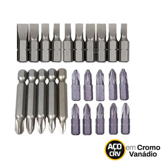 Kit 25 Peças Jogo De Bits Fenda / Phillips Para Parafusadeira - Bits em Cromo Vanadium