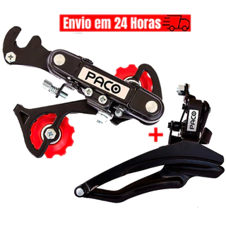 Câmbio Traseiro Bicicleta 18v/21v + Passador Dianteiro Paco 6v E 7v Preto P/ Bike Mtb