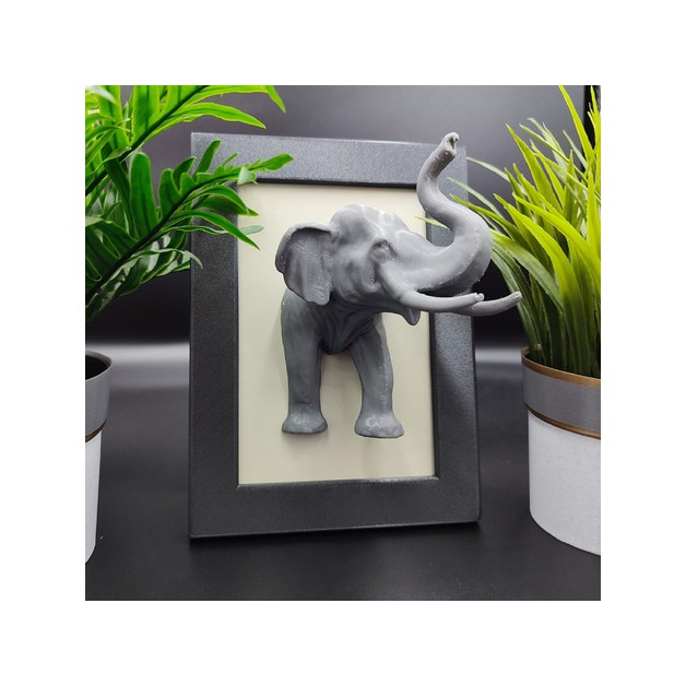 Quadro para decoração com Elefante em 3D alto relevo