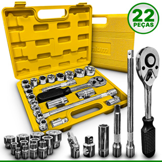 Kit Ferramentas Chave Jogo Soquetes Sextavados 22 Peças Titanium Cromo Vanadium 1/2 Pol 8 A 32mm 22 Pçs Titanium