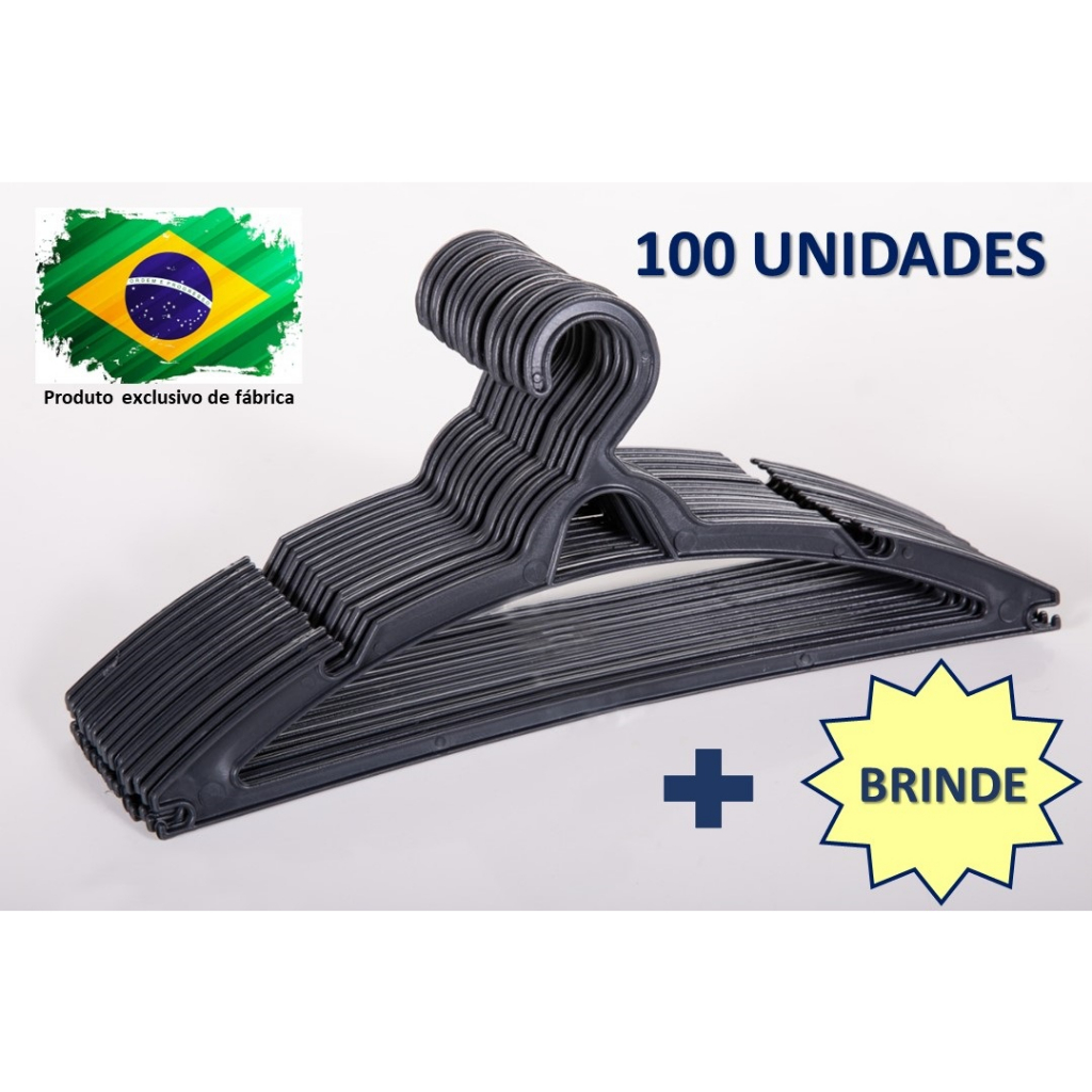 Kit 100 Cabides Preto Reforçado Premium