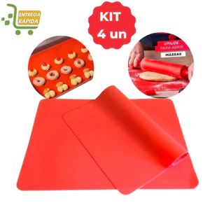 Kit 4 Tapete Culinário De Silicone Antiaderente para Amassar Assar Grelhar Cozinha