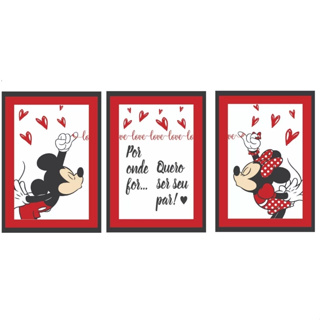 Quadro decorativo minnie e mickey 3 peças por onde voce for eu quero ser seu pai para sala quarto decoraçao