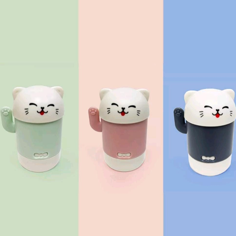 Paliteiro de Mesa Com Palitos Happy Cat Desing e Funcionalidade Rosa/ Verde/ Azul