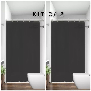 KIT 2 Cortina para Box de Banheiro Luxo Tecido Poliéster Lavável com Ganchos 1,38 m x 1,98 m Preta