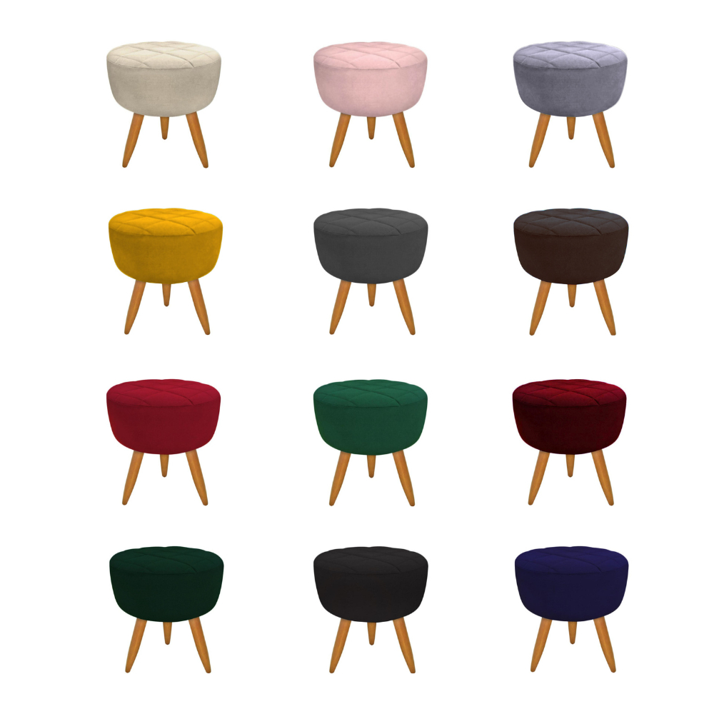 Puff redondo pé palito com detalhe em costura - várias cores
