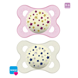 Chupeta MAM Brilha no Escuro Night 0-6 meses Original Dupla Rosa Bebê Menina Bico Silicone