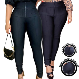 Calça Feminina Lipo Plus Size Lipo Cintura Alta Cinta Modeladora Aperta Barriga Calça Legging G1, G2 e G3 Skinny