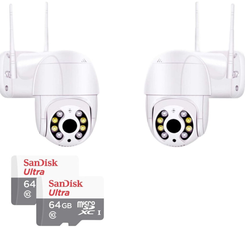 Kit 2 Câmeras Externas + 2 micro SD 64gb Visão Noturna Resistente a