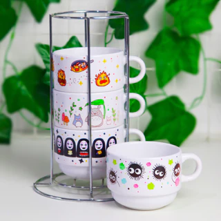 Torre de Canecas Empilháveis Studio Ghibli - Kit 4 unidades mais Suporte