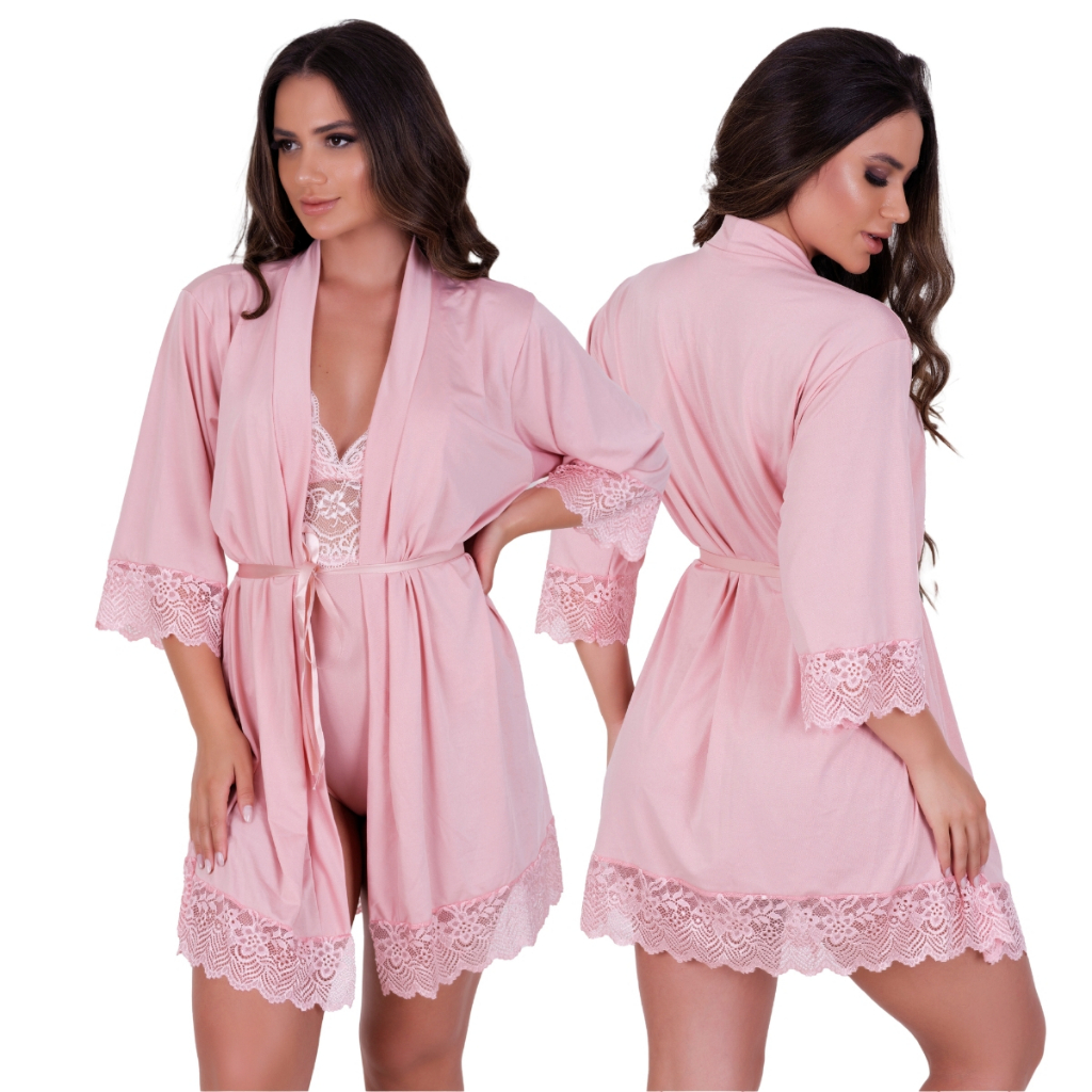Robe de Luxo Com Renda Hoby sensual ou Amamentação Roupão Feminino ...