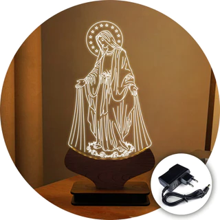 Luminária de Mesa Abajur Led Acrílico Religiosa Nossa Senhora das Graças - Decoração Sala Quarto