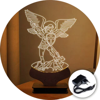 Luminária de Mesa Abajur Led Acrílico Religiosa São Miguel Arcanjo - Decoração Sala Quarto