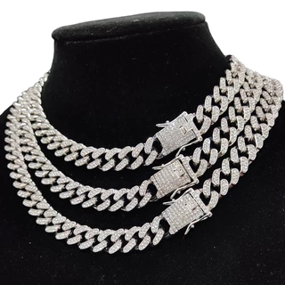 Colar Cravejado cuban Ice 13mm Estilo Hiphop Trap Corrente com Zircônias Brilhantes Todos os Tamanhos