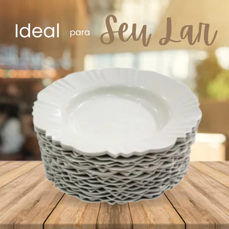 Kit 5 a 30 prato fundo com borda branco refeição churrasco festa jantar sopa Jogo de pratos plastico