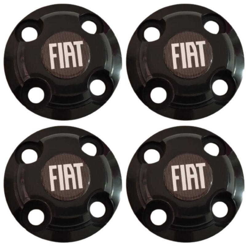 Jogo Calotinha Central Fiat Black Emblema Black Roda de Ferro 13 14 15 ...