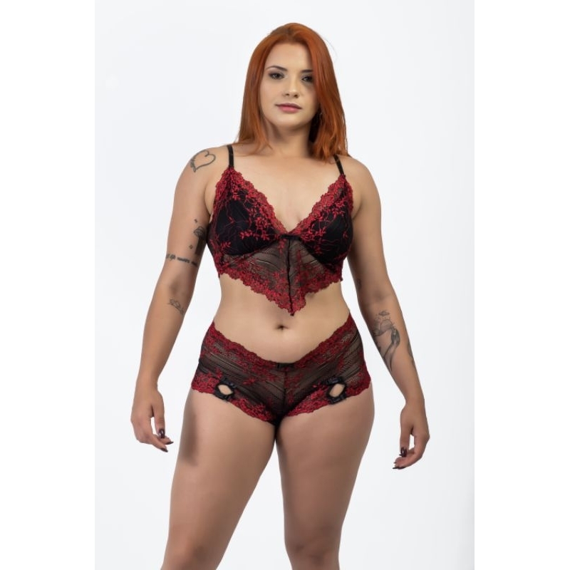 Conjunto Lingerie Sensual Afrodite Em Renda Bicolor Shopee Brasil