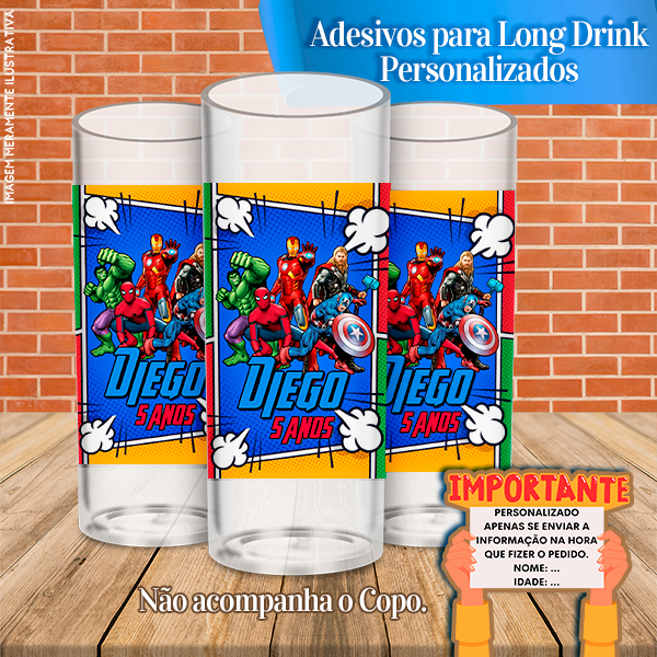 Adesivos Personalizados para Copo Long Drink Vingadores | Shopee Brasil