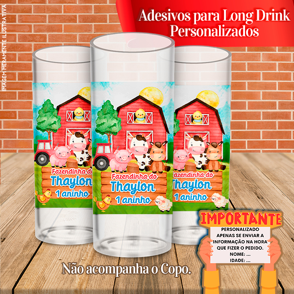 Adesivos Personalizados para Copo Long Drink Fazendinha Aquarelada ...