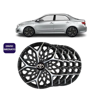 Jogo Kit 4 Calota Moove Aro 14 Preta/Prata Toyota Etios Corolla
