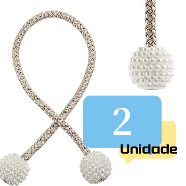 2 Peças De Cortina De Tecido Magnético Com Fivela De Corda De Pérola De Imitação Sem Perfuração De Volta Clip Prendedor Cortina