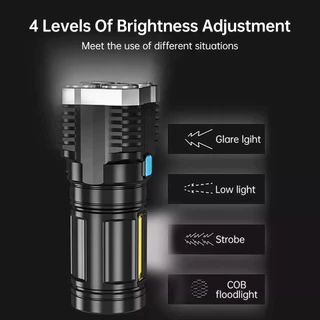 Lanterna Led Potente 1500m 4 Recarregável Usb Portátil Ultra Brilhante Com Uso Externo De Longo Alcance