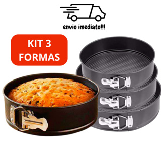 Kit 3 Formas De Bolo Torta Com Fundo Removível Antiaderente
