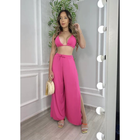 Kit Biquini Hot Pant e Calça Pantalona em cores lisas