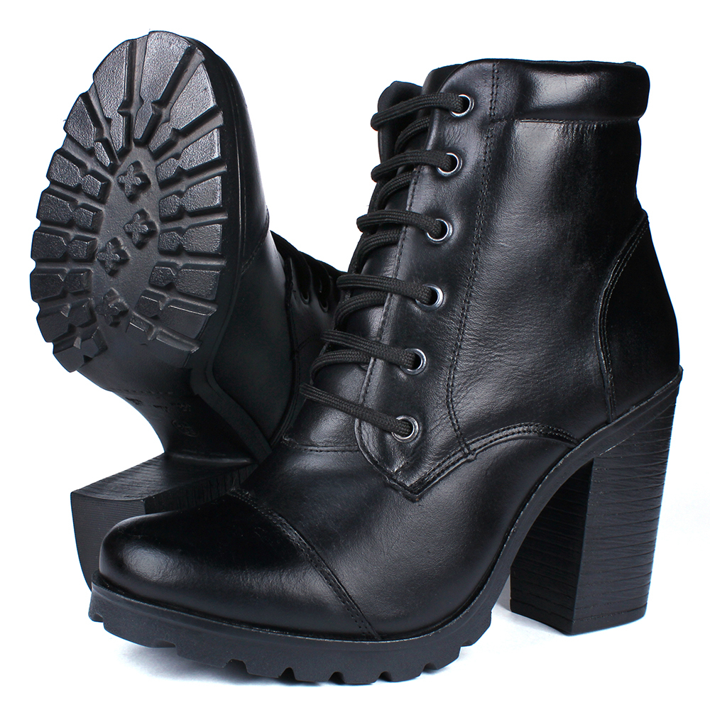 Coturno Bota Salto Tratorado Casual Conforto Couro Legitimo