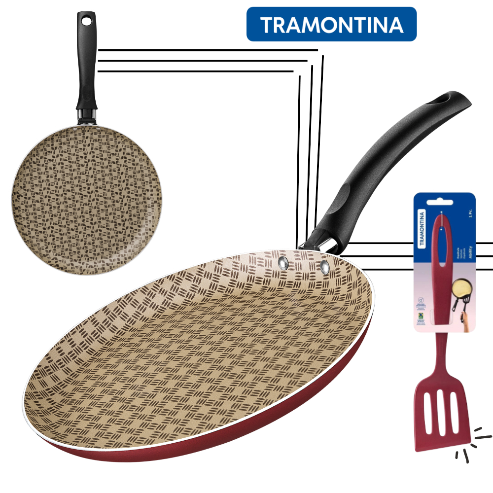 Kit Tapioqueira Panquequeira Antiaderente De 22 Cm Com Espátula Tramontina