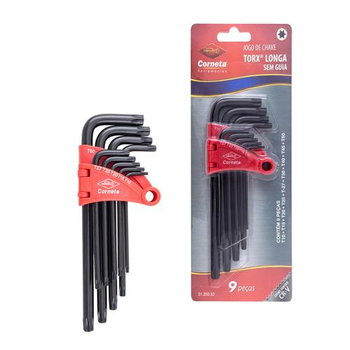 Jogo Chave Torx Longa Corneta 9 Peças Cromo Vanádio Cr-v