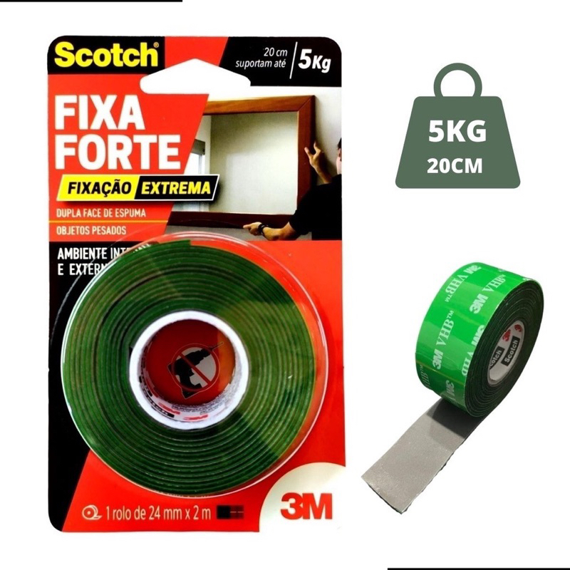 Fita Dupla Face 3M Scotch Fixa Forte Fixação Extrema - 24 mm x 2 m - BT 1 UN