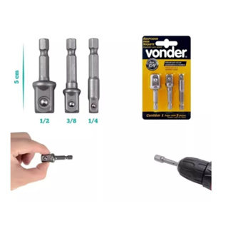 Kit 3 Adaptador Soquete Parafusadeira Furadeira 1/4 3/8 1/2