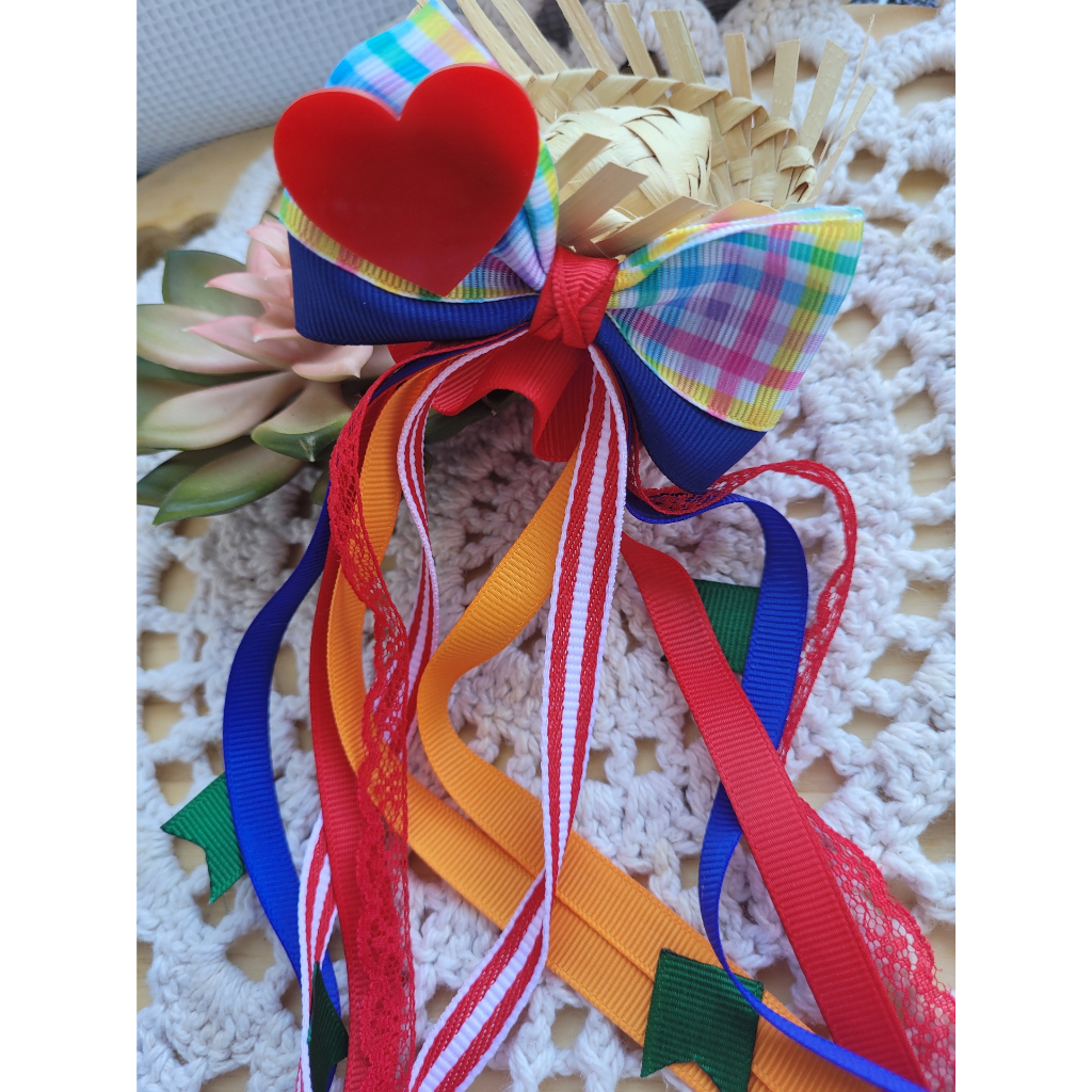 Laço junino com chapeuzinho de palha em presilha - 1 unidade | Shopee ...