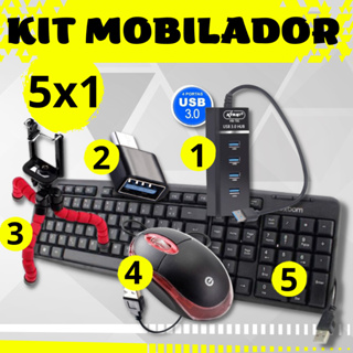 Mobilador Celular Gamer Jogar Free Fire PUBG Completo Teclado Mouse Hub Usb 3.0 Adaptador Tipo-C Suporte Celular Ajustavél
