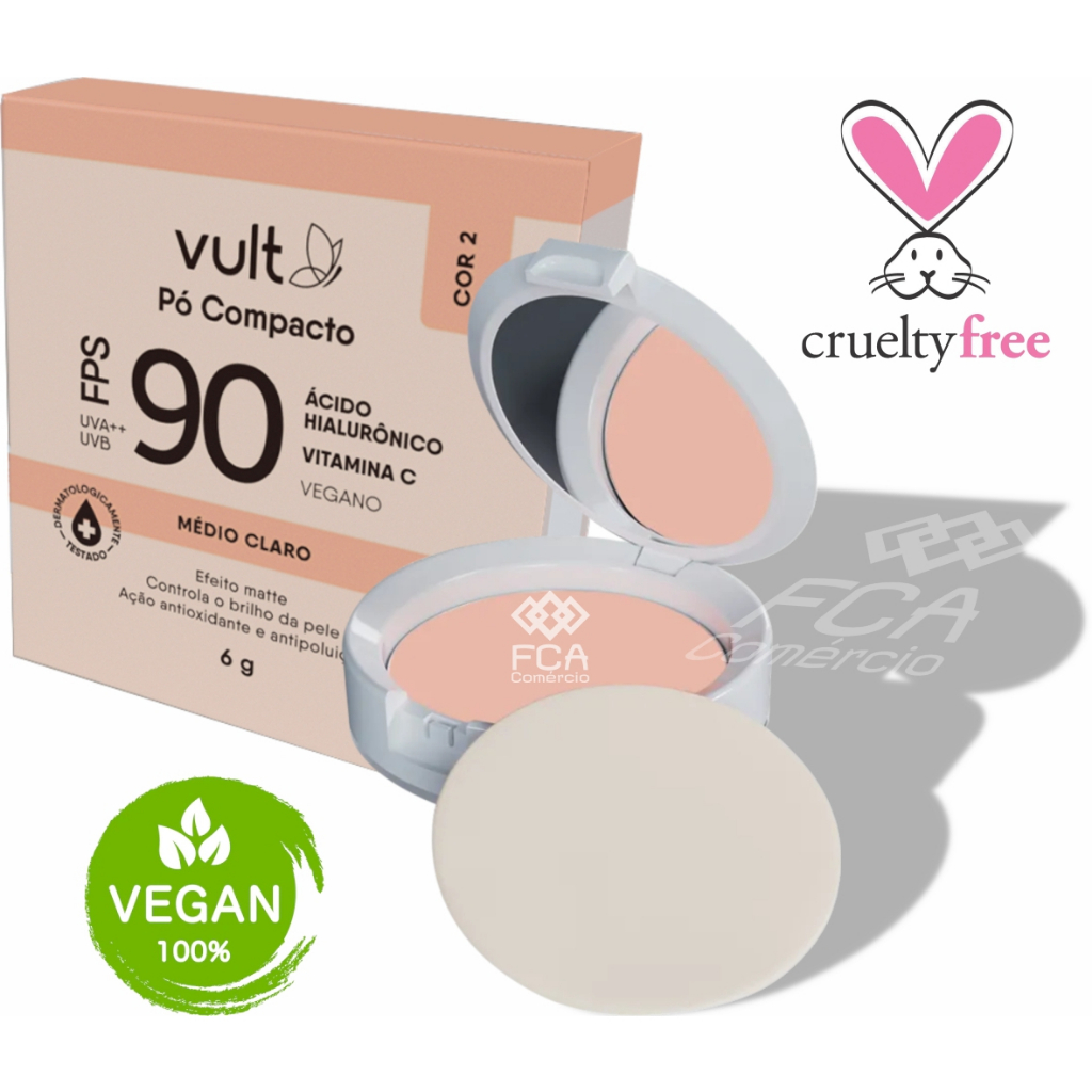 Vult Pó Compacto Facial Médio Claro Cor 2 Com Proteção Solar FPS90 - 6g ...
