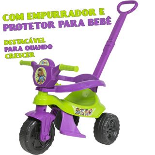 Triciclo Motoca Velotrol Menino - Até 25kg - Certificado Inmetro - Com pedal, Apoio Para Os Pés, Haste de Empurrar e Protetor do Corpo - Todos Montáveis e Destacáveis para Todas as Fases da Criança