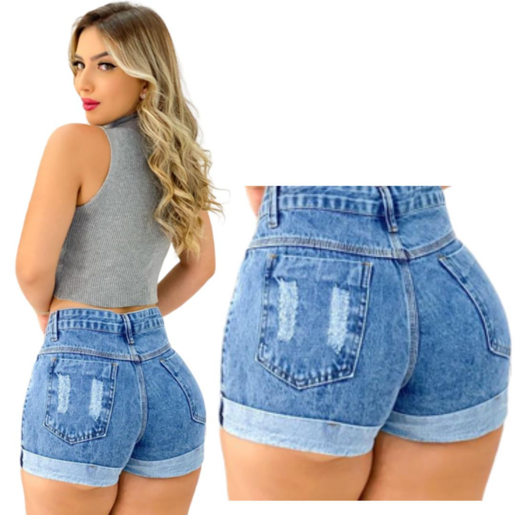 Short Feminino Jeans Short Curto Jeans Rasgado Feminino da Moda Sku 291124, Shorts Feminino Nunca Usado 84853660