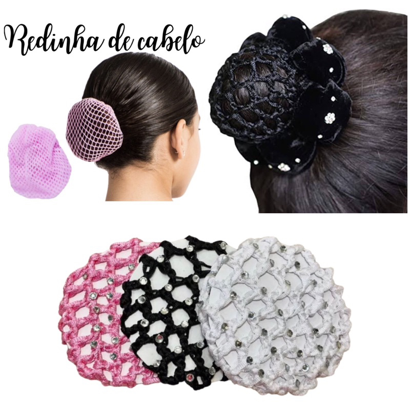 Rede para Coque Ballet Redinha Cabelo Lisa e Com Strass Crochê Dança ...
