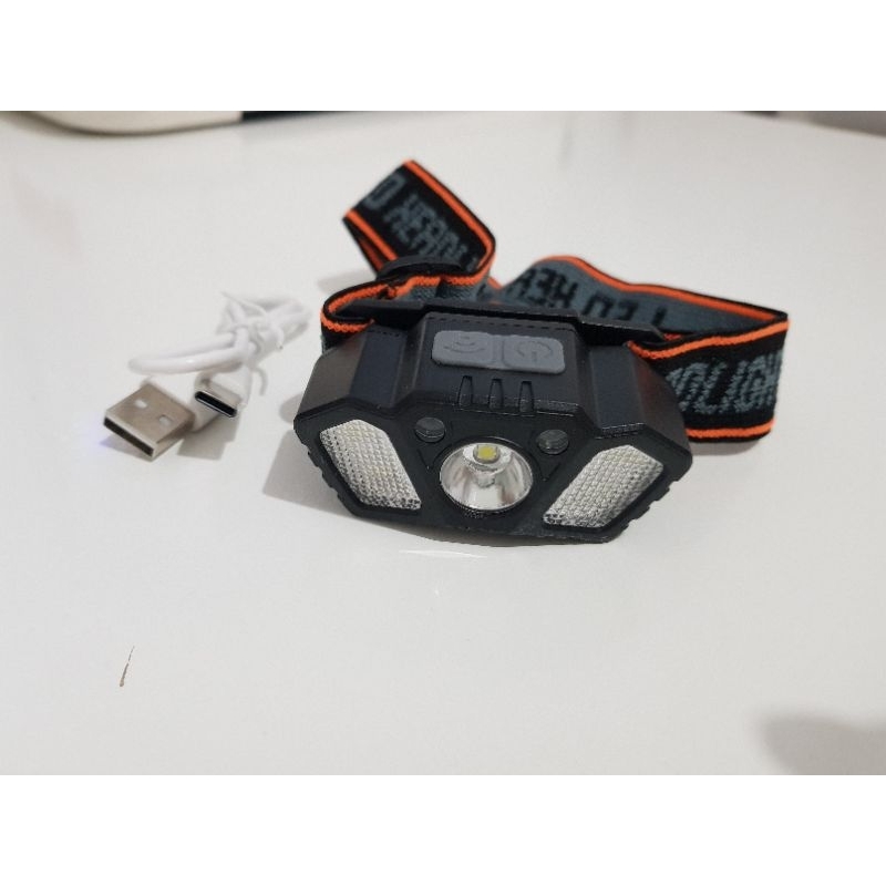 Lanterna de cabeça com 3 Led e sensor de movimento com farol vermelho e ...