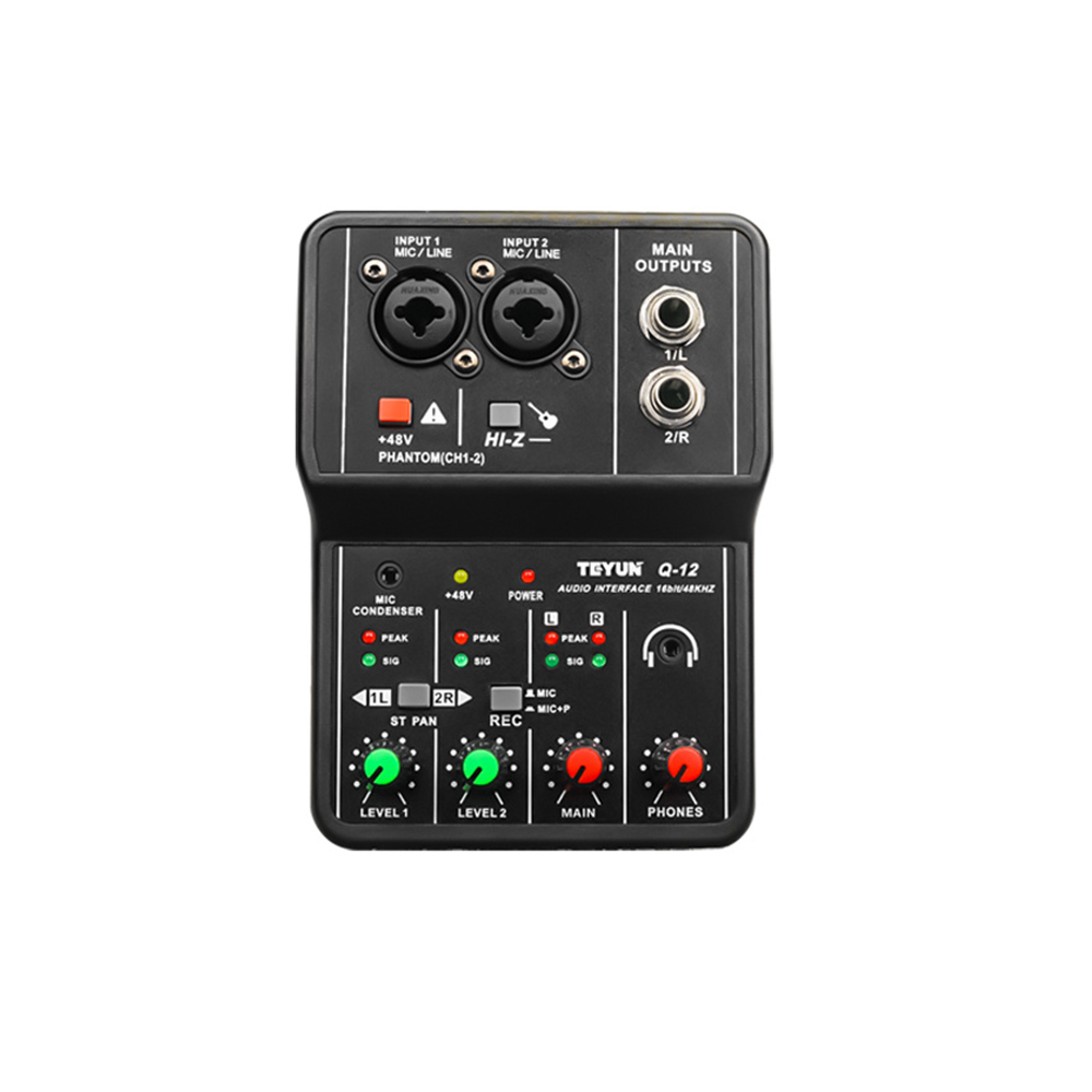 TEYUN Q-12 Professional Audio Sound Card Com Monitor Guitarra Elétrica Gravação Live Broadcast Para Cantar Computador PC Studio