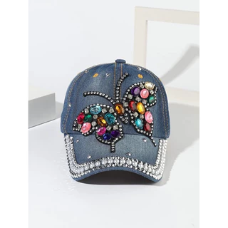 Boné Feminino Unissex Jeans Aba Curvada Strass Lantejoulas Pedraria Premium Ajustável
