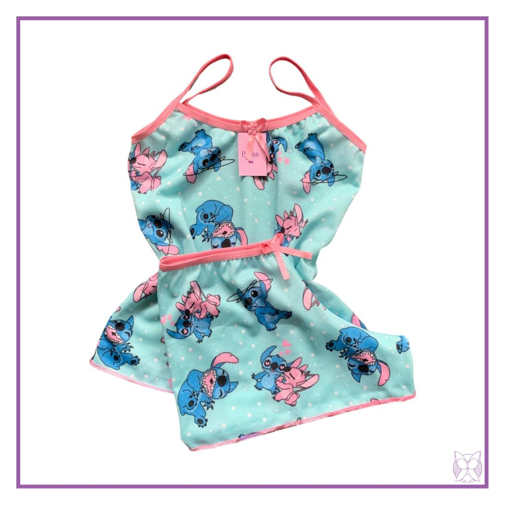 Pijama short doll infantil stitch menina estampas variadas moda infantil personagens em Oferta na Shopee