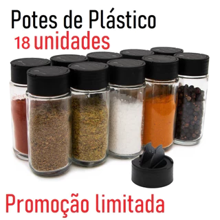 Kit 18 Potes Tempero Condimentos Tampa Dosadora Dupla de Plástico - 100 ml