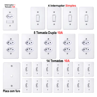 Kit 25 Tomadas e Interruptores Simples Tomadas 10A Com Placas e Parafusos