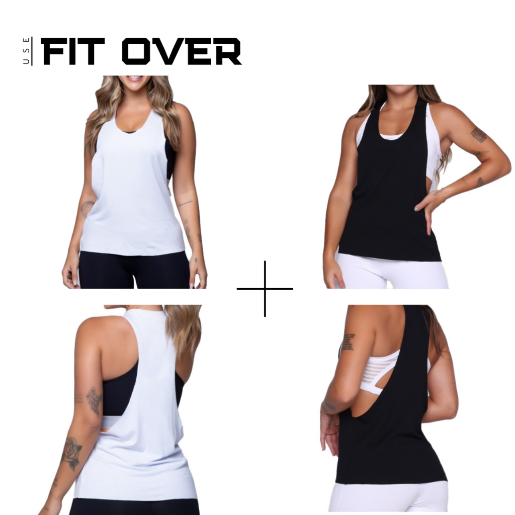 Kit 2 camisetas fitness - cavada - branca + preta - academia - crossfit - fit over