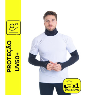 Kit Unissex Balaclava Bandana + Manguito Proteção Solar UV50+ Com Dedo Bandana Tubular Fitness Academia