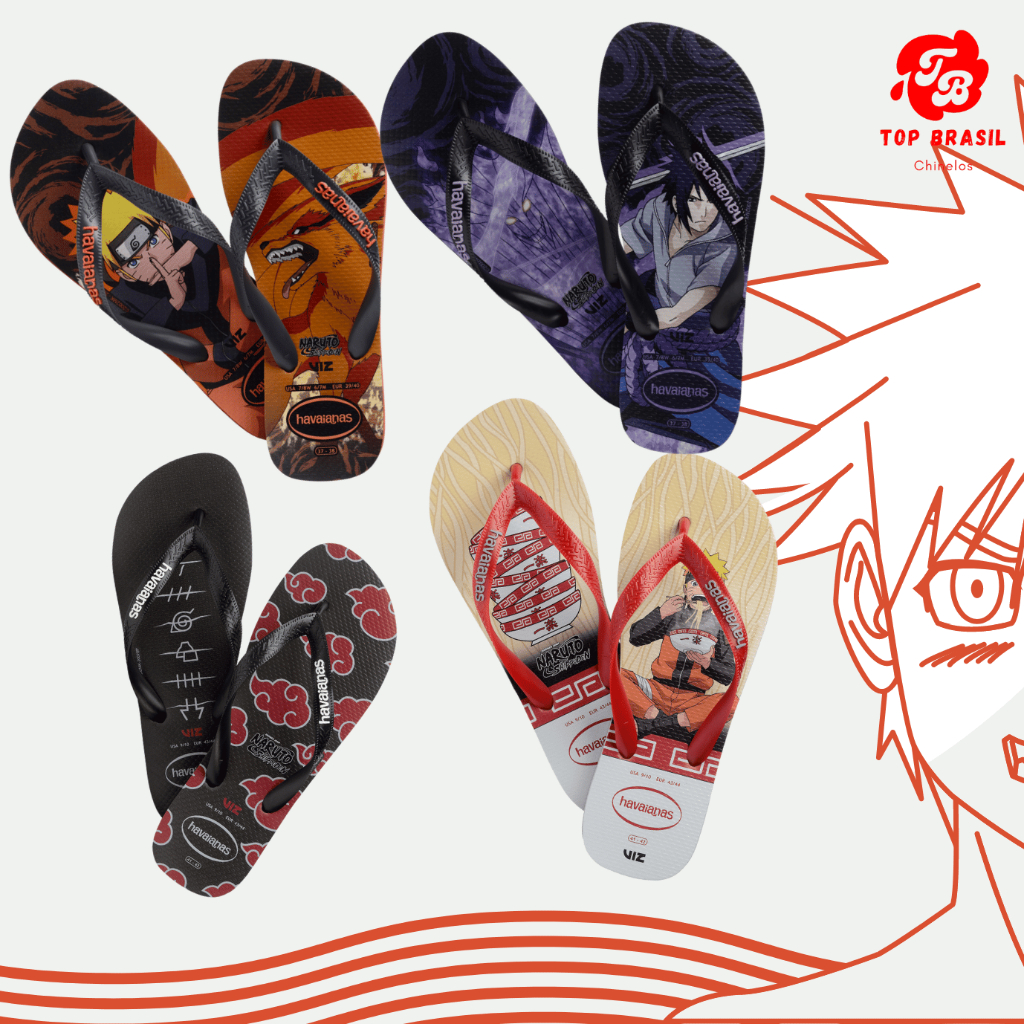 Kit Chinelo Slide Sandália + Chinelo Anime Naruto Mangá Akatsuki Nuvens  Vermelhas - Escorrega o Preço
